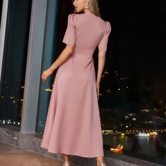 Shein V Neck puff sleeve A line dress - Picture 2 of 8